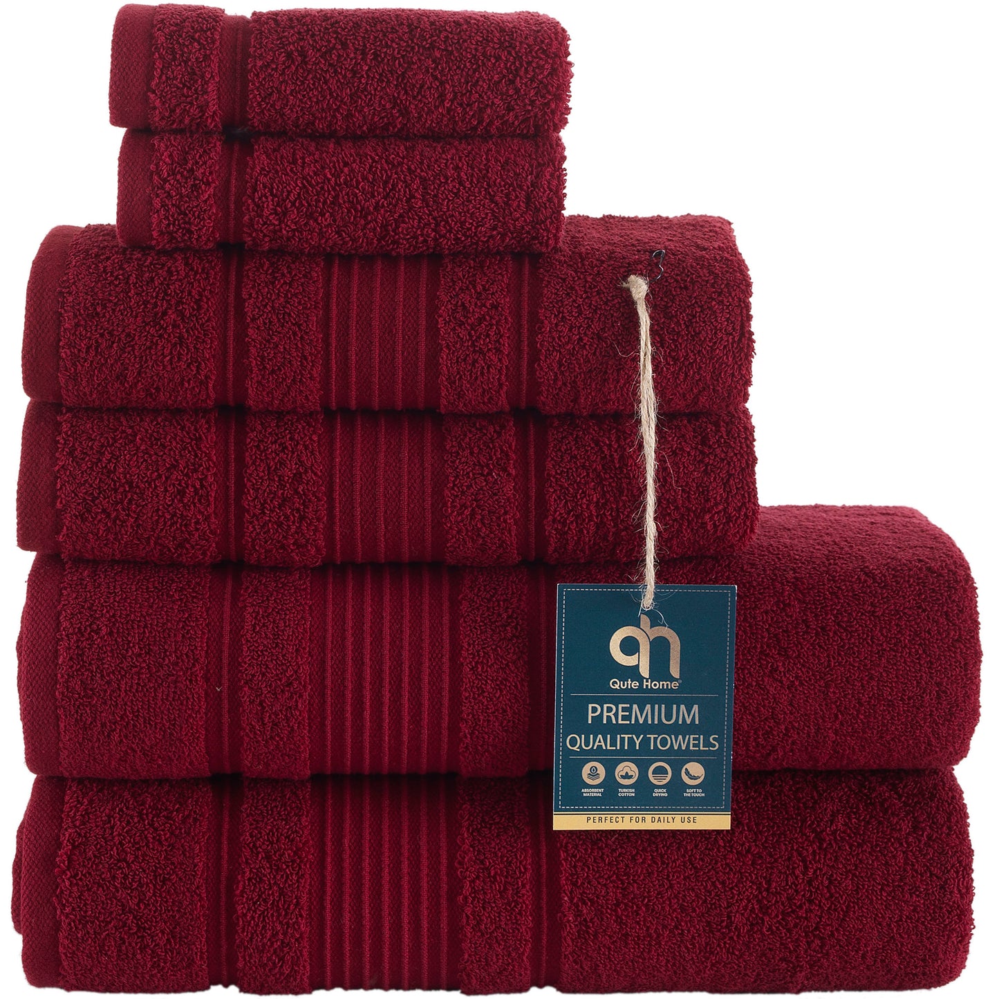 Qute Home Spa & Hotel Towels Towel Set, Bath Towels 27"x54", Hand Towels 16"x30", and Washcloths 13"x13"