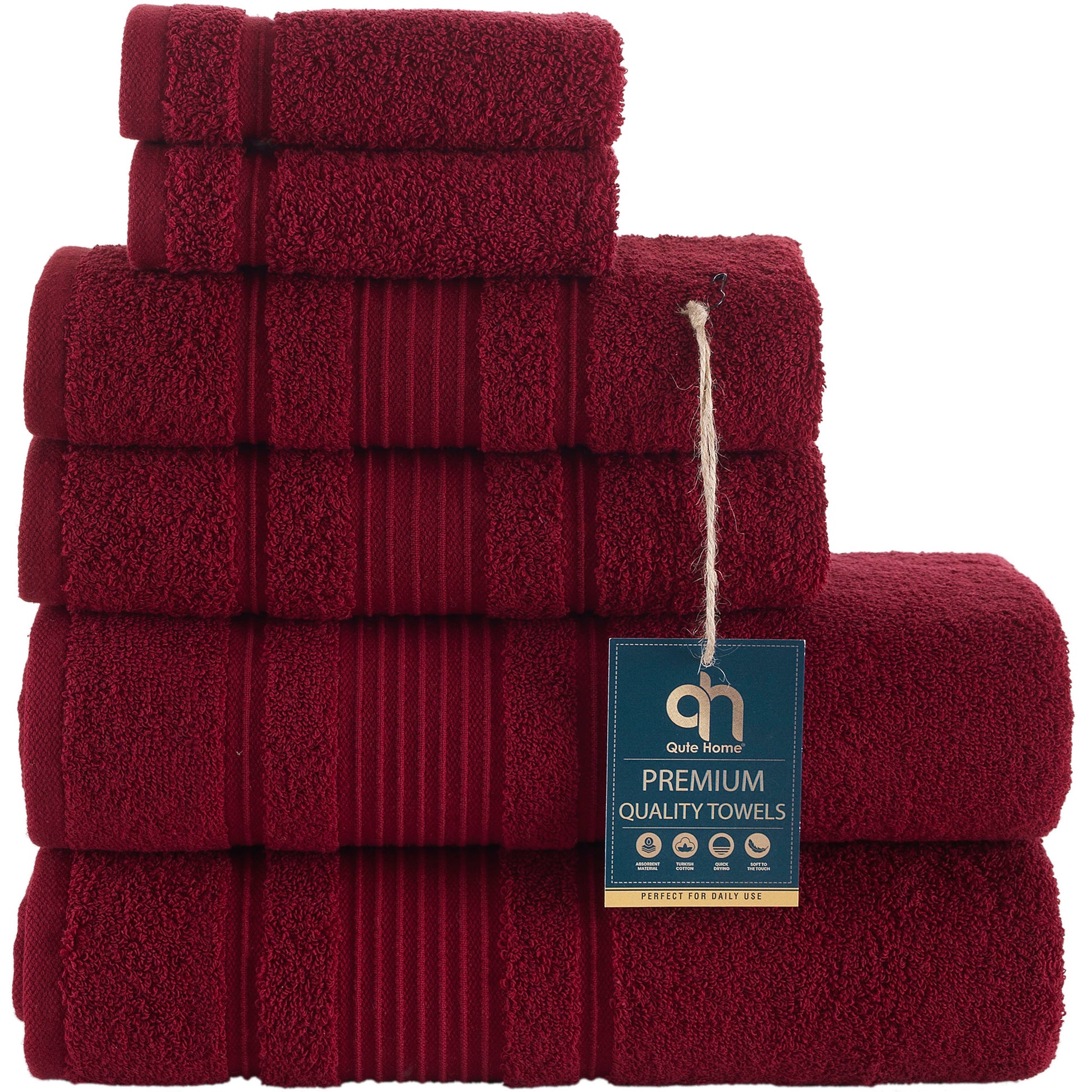 Qute Home 4-Piece Bath Towels Set, 100% Turkish Cotton Premium Quality Towels for Bathroom, Quick Dry Soft and Absorbent Turkish