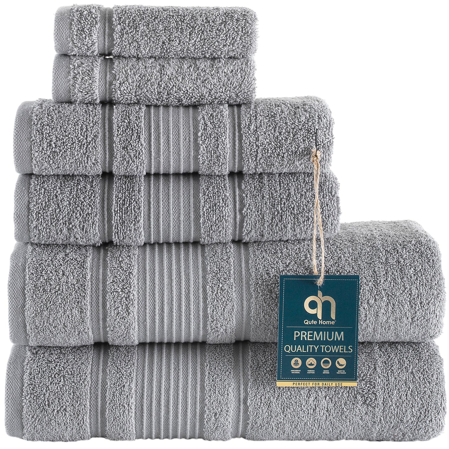 Qute Home Spa & Hotel Towels Towel Set, Bath Towels 27"x54", Hand Towels 16"x30", and Washcloths 13"x13"